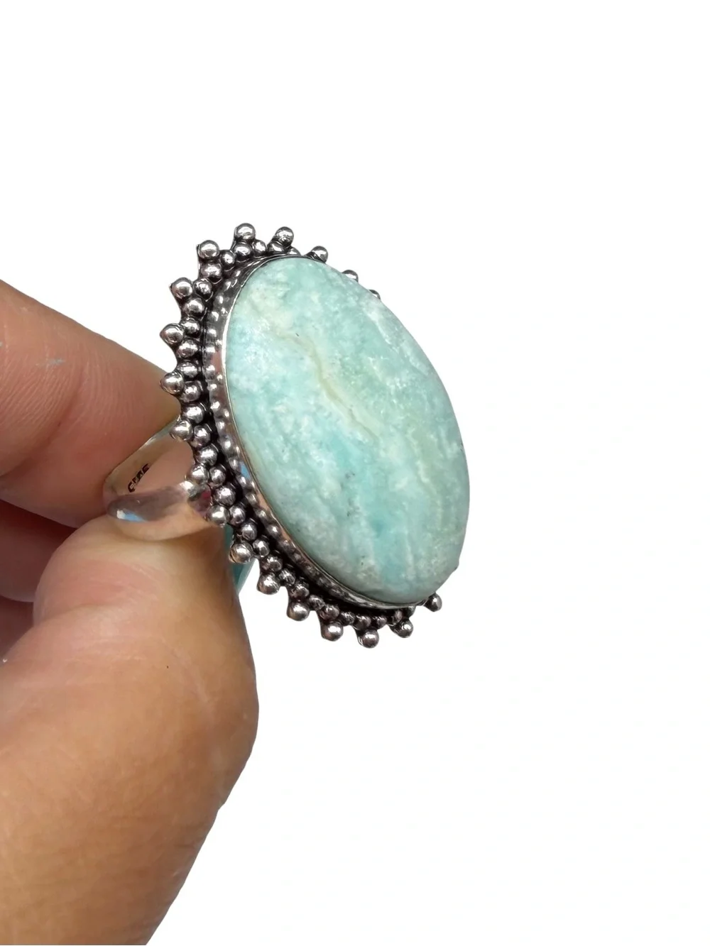 Caribbean Calcite Ring Size 9.5 925 Sterling Silver Overlay